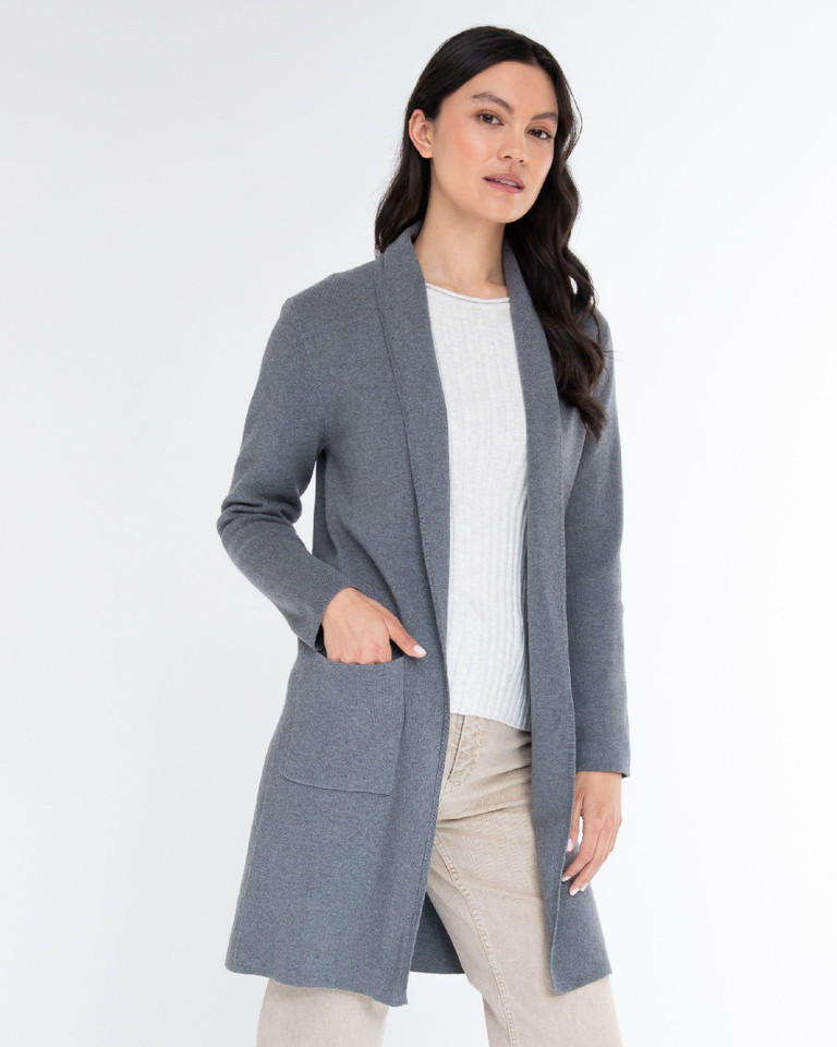 Alashan Cashmere Cotton Cashmere Sarah Shawl Collar Jacket in Steel 