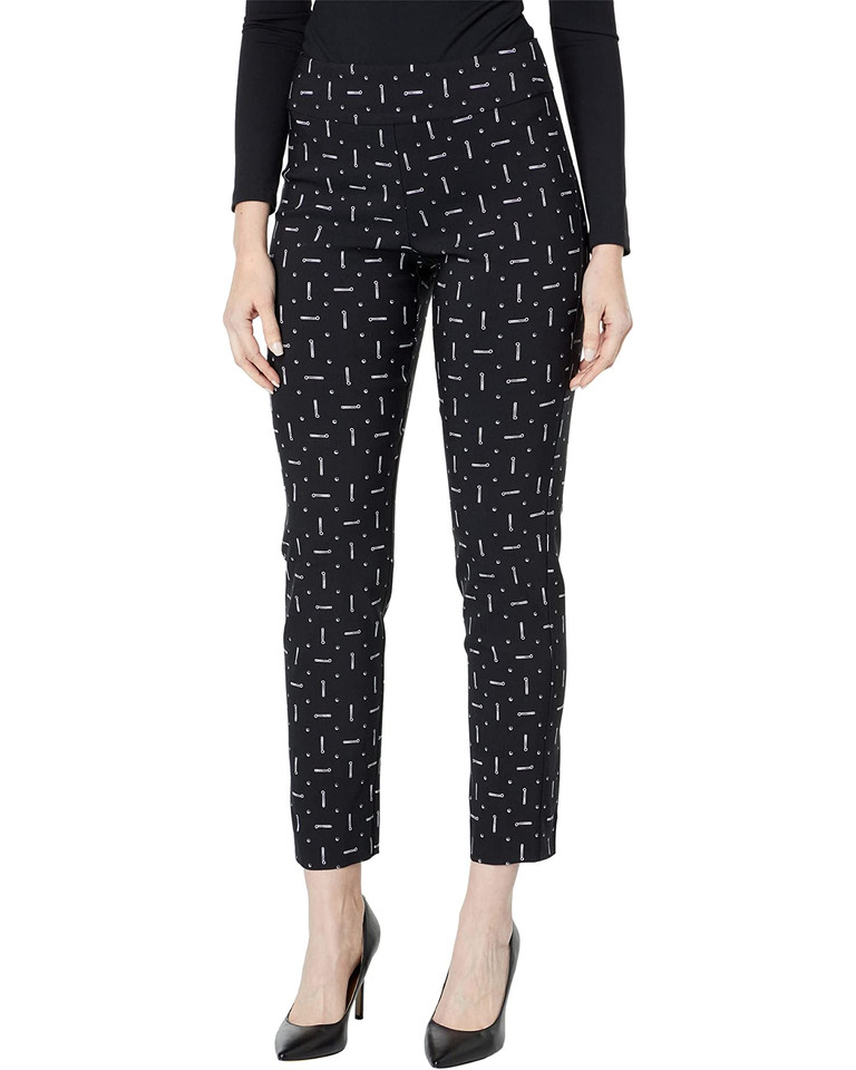 Krazy Larry Pull-On Ankle Pants in Black  with White Golf Club pattern 