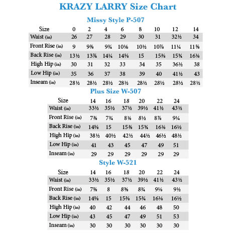 Krazy Larry Size Chart 