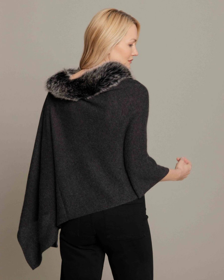 Alashan cashmere  Windchill Fox Trim Cashmere Topper in Charcoal