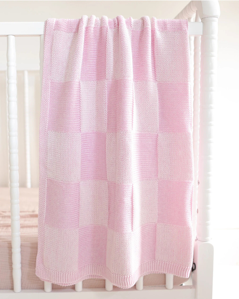 Alashan Cashmere  Cotton Cashmere Charlie Baby Blanket in Bermuda Pink and White Color Block 