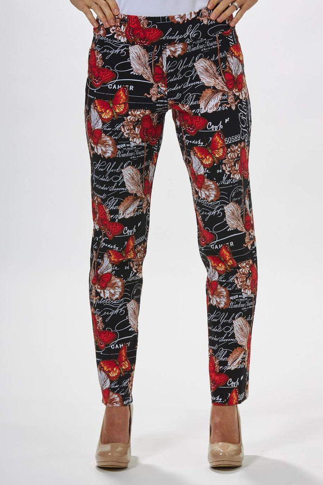 Krazy Larry  Pull-On Ankle Pants in Black French Butterfly