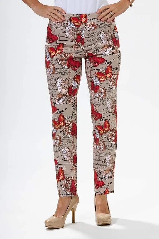 Krazy Larry Pull-On Ankle Pants in Taupe French Butterfly 