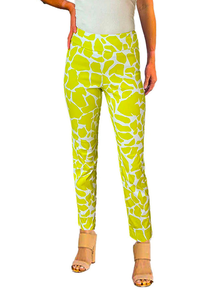 Krazy Larry Pull-On Ankle Pants in Lime and White Rock Print