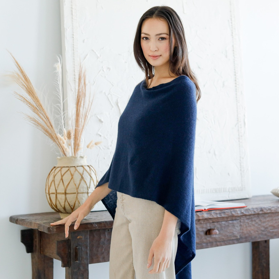 Alashan Cashmere Cashmere Draped Dress Topper in Midnight