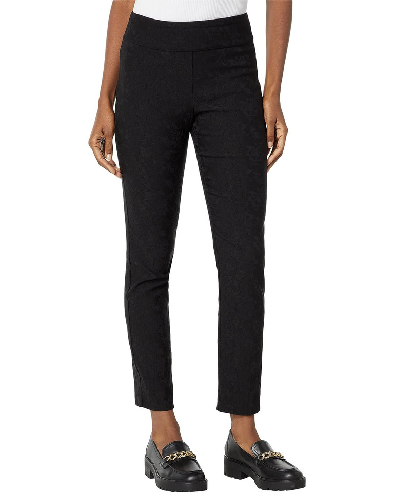 Krazy Larry Pull-On Ankle Pants Black Flower Jacquard
