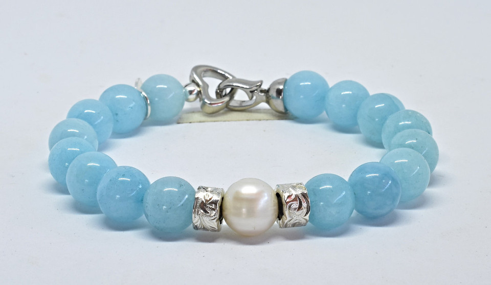 Kamea Island Jewelry Na Wahine Pearl Kai Bracelet 10mm Light Blue Jade