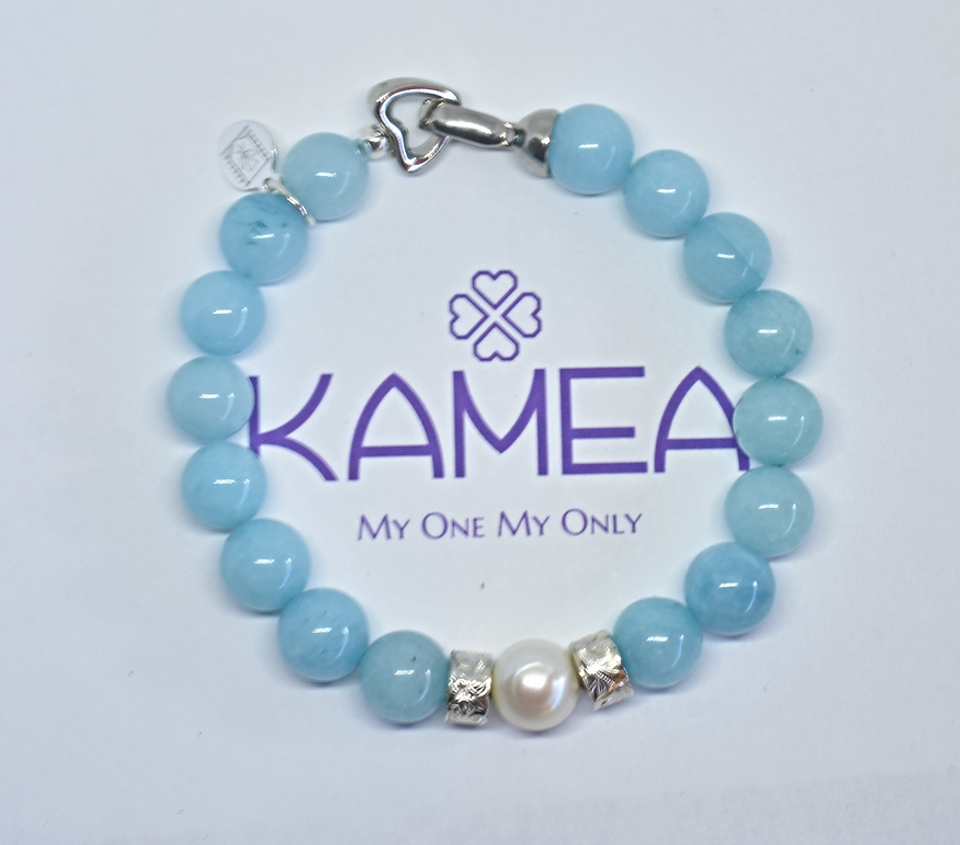 Kamea Island Jewelry Na Wahine Pearl Kai Bracelet 10mm Light Blue Jade