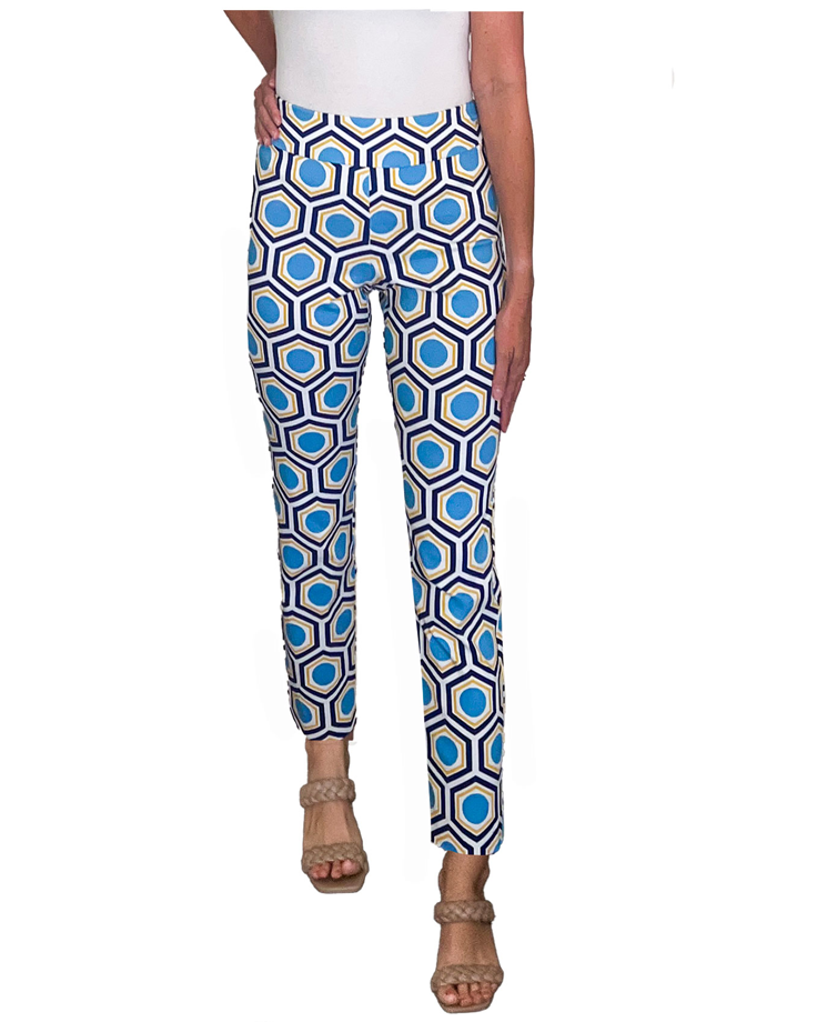 Krazy Larry Pull-On Ankle Pants in Hexagon