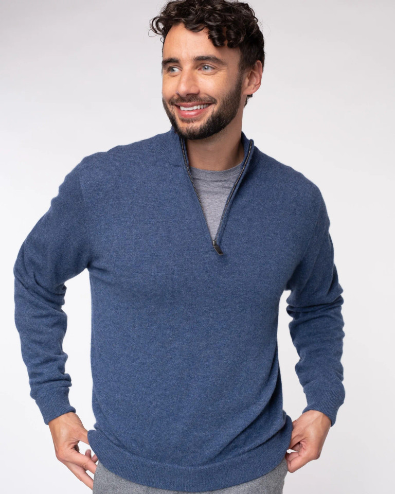 Alashan Cashmere Men's 100% Cashmere 1/4 Zip Mock Neck