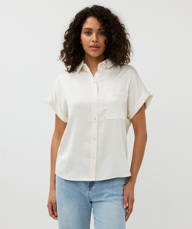 Esqualo Women's Blouse Short Sleeves Pocket Satin