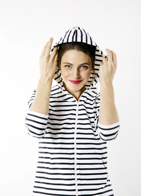 Saint James Women's Plougastel Striped Full Zip Hoodie Jacket 