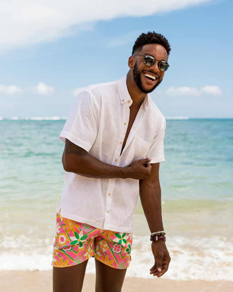 Kenny Flowers Men's The Casa Blanca White Linen Short Sleeve Shirt  