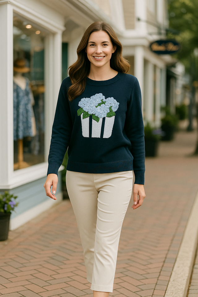 Pearl & Camo's Hydrangeas Crew Neck Sweater 