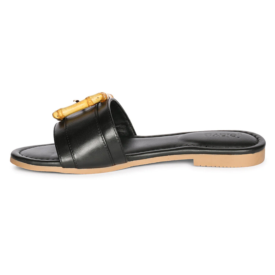 Jelavu's  Amsterdam Flat Black Slip-On Sandal