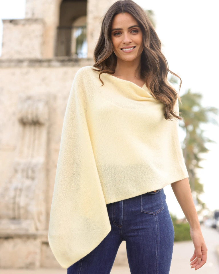 Alashan Cashmere 100% Cashmere Dress Topper Poncho in Limonata. 
