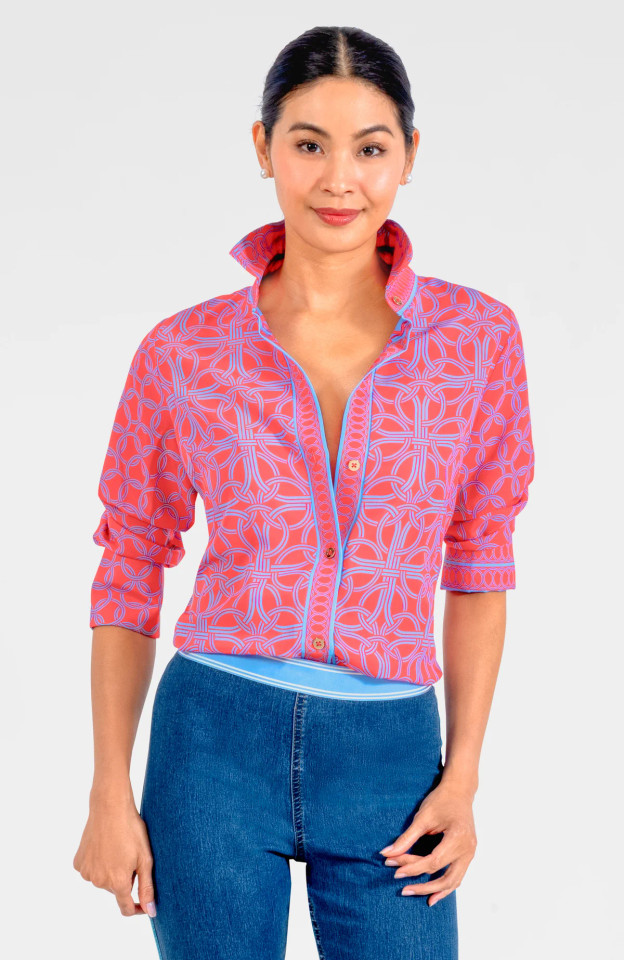 Gretchen Scott Women's Ring Toss Coral Boyfriend Shirt