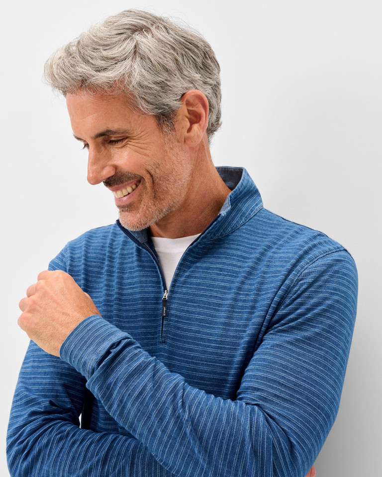 Johnnie-O Men's Genova Indigo Striped Jersey 1/4 Zip Pullover