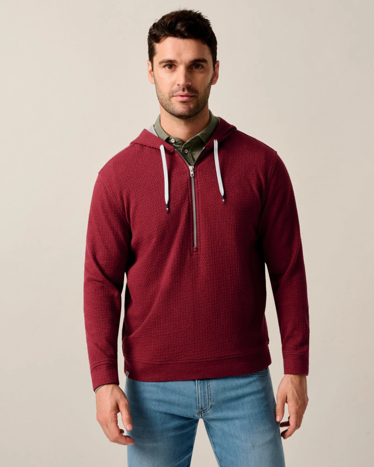 Johnnie-O Men's Zoeller Ripple Knit 1/4 Zip Popover Hoodie