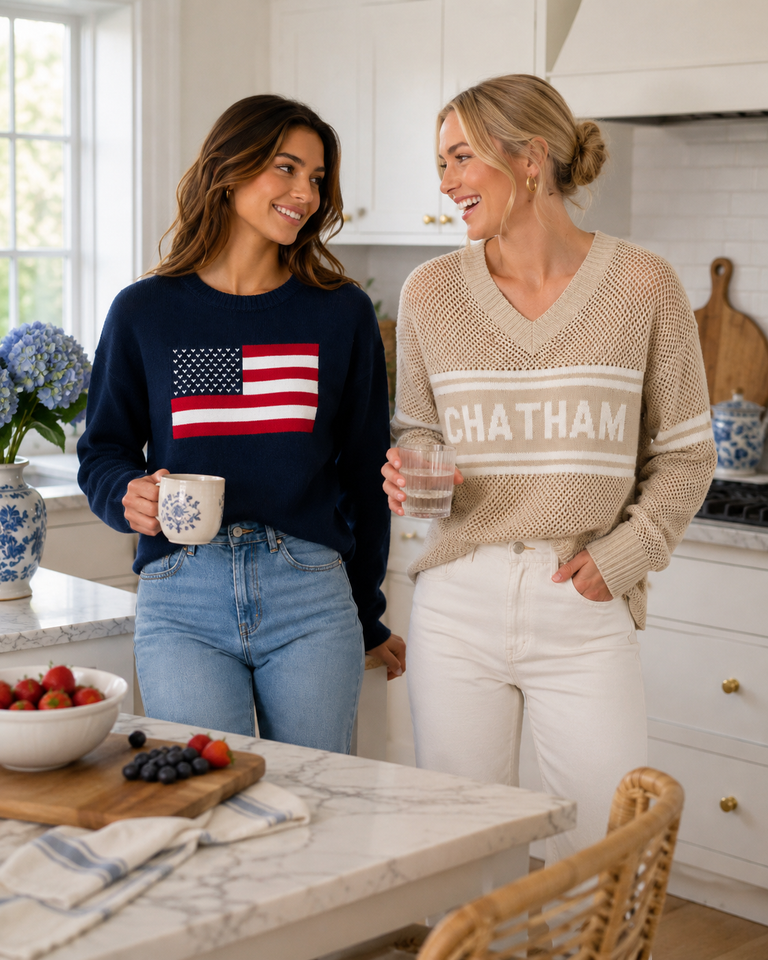 Pearl and Camo Carolyn Classic American Flag Navy Sweater