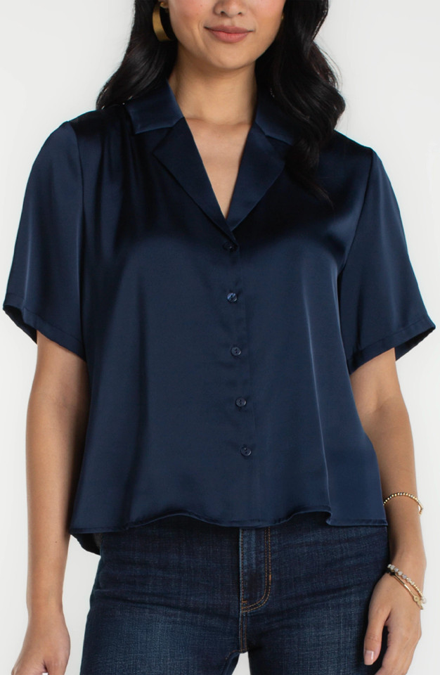 Liverpool Los Angeles Short Sleeve Camp Collar Blouse