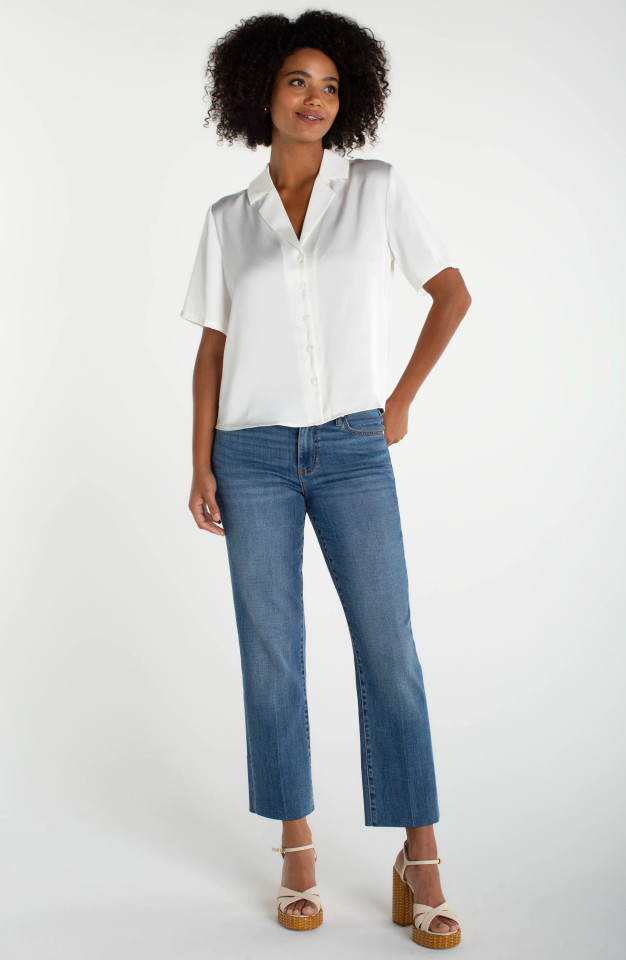 Liverpool Los Angeles Short Sleeve Camp Collar Blouse