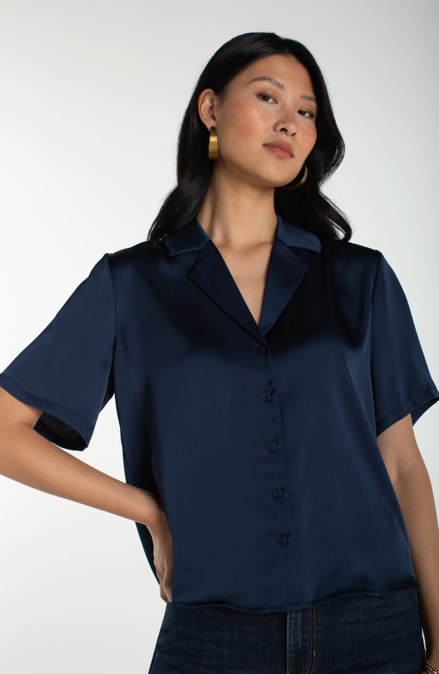 Liverpool Los Angeles Short Sleeve Camp Collar Blouse