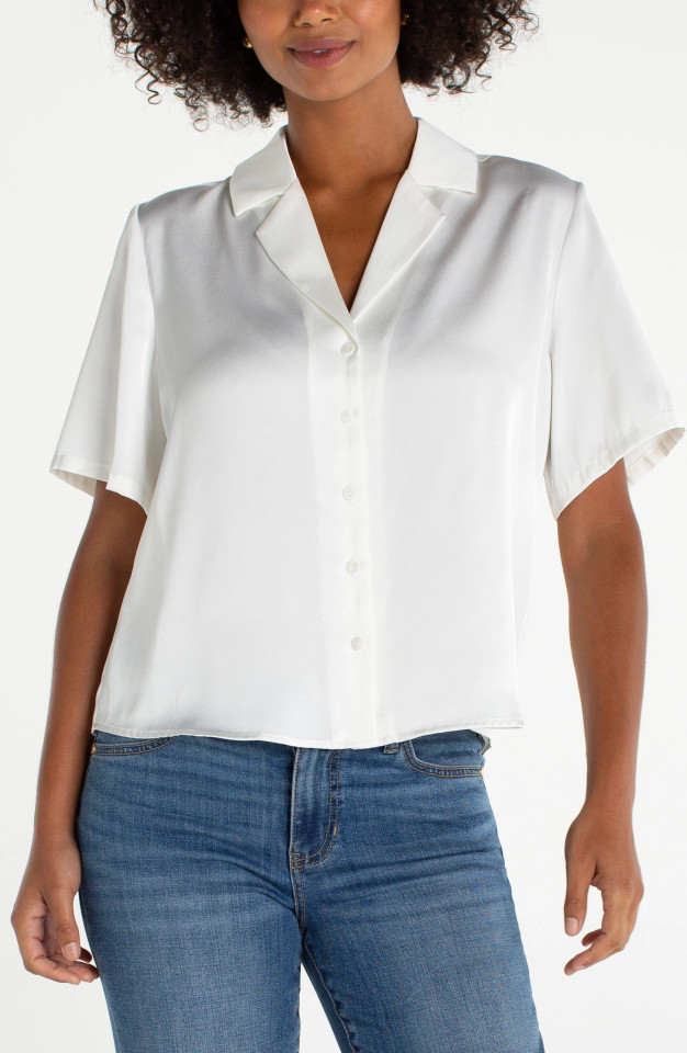 Liverpool Los Angeles Short Sleeve Camp Collar Blouse