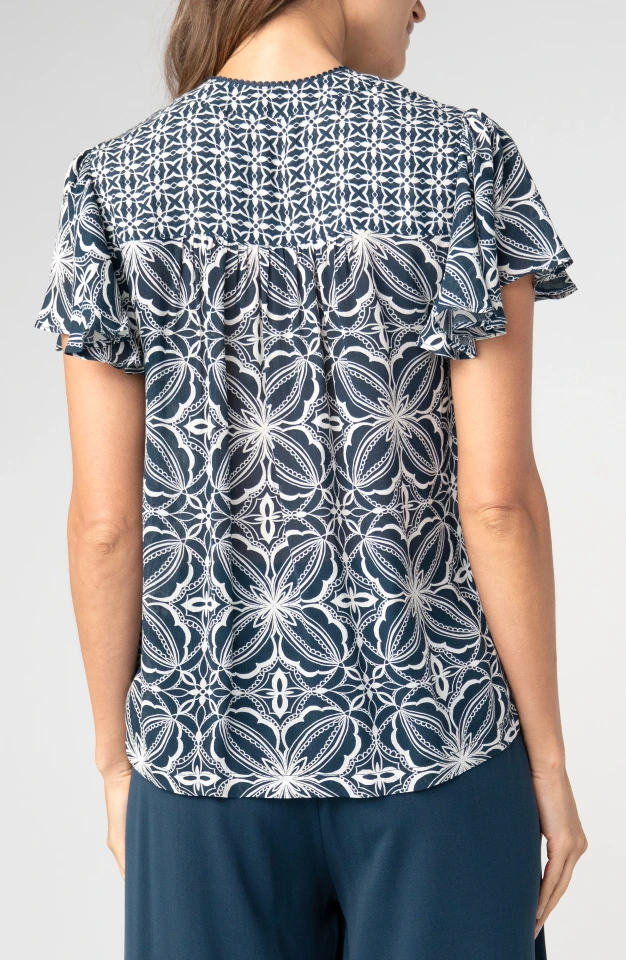 Liverpool Los Angeles Flutter Sleeve Button Front Knit Top