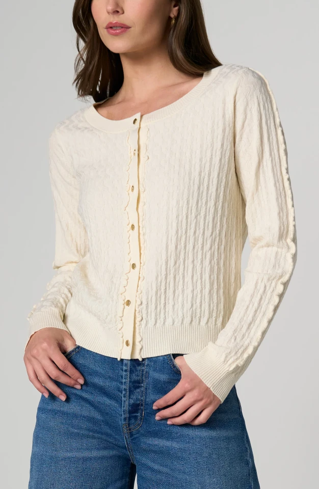 Liverpool Los Angeles Button Front Cardigan Sweater with Ruffles
