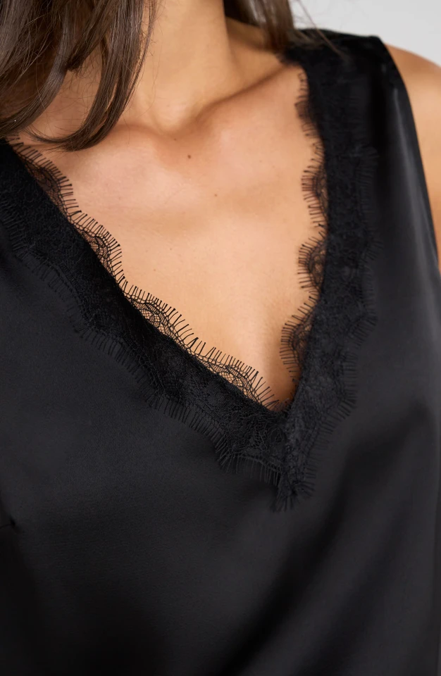 Liverpool Los Angeles V-Neck Woven Tank with Lace Trim