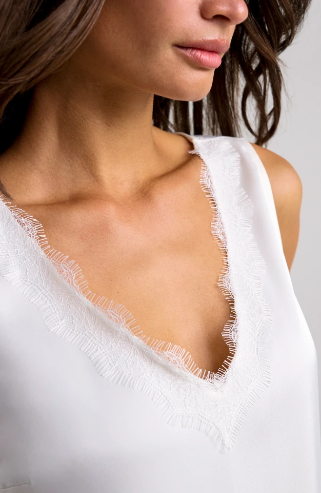 Liverpool Los Angeles V-Neck Woven Tank with Lace Trim