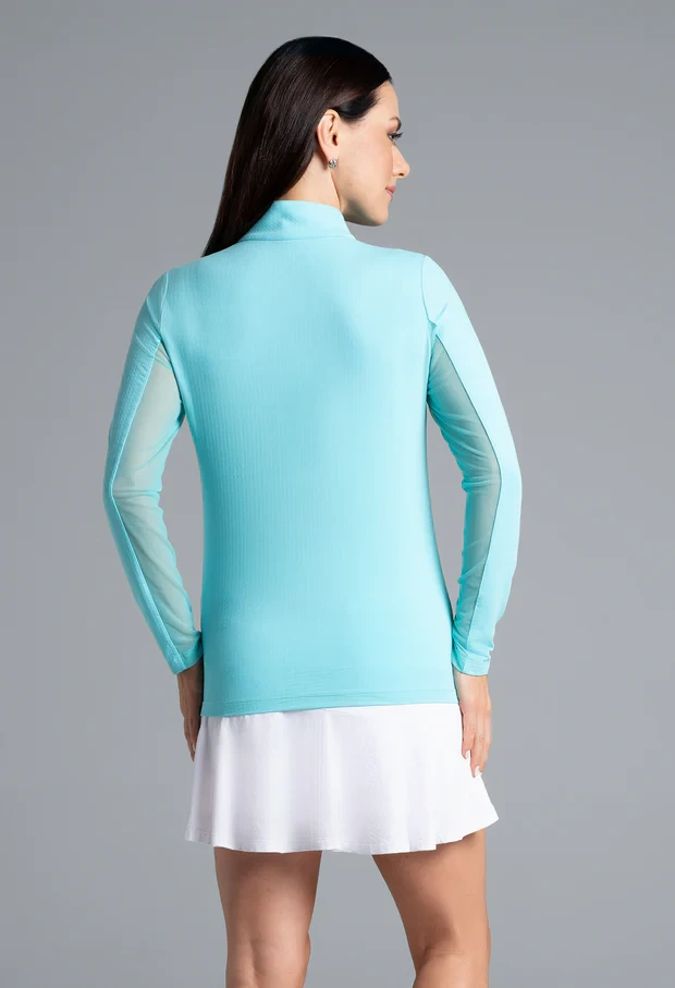 IBKÜL Solid Long Sleeve Zip Mock Neck Top