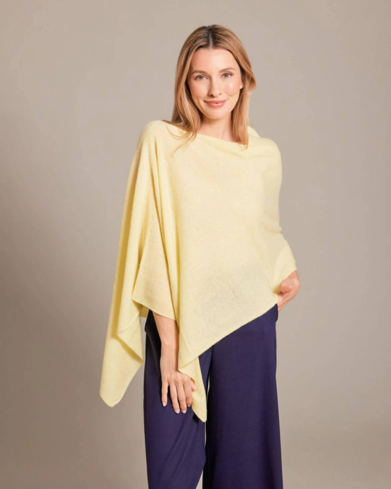 Alashan cashmere  Cashmere Draped Dress Topper in Limelight