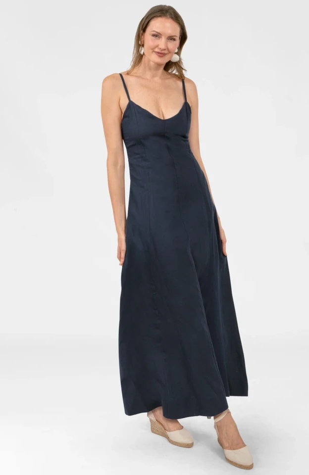 Gretchen Scott Gored Sway & Twirl Linen Maxi Dress 