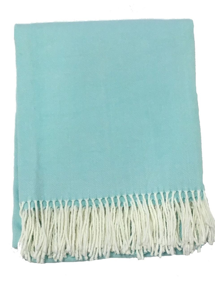 Alashan Cashmere Cotton & Acrylic "The Adirondack Herringbone" Woven Throw in Aegean 