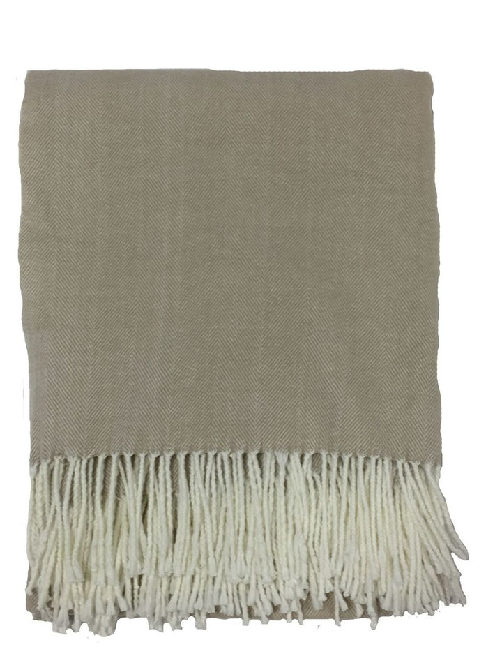 Alashan Cashmere Cotton & Acrylic "The Adirondack Herringbone" Woven Throw in Bisque 