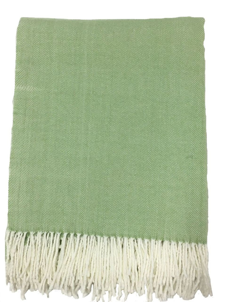 Alashan Cashmere Cotton & Acrylic "The Adirondack Herringbone" Woven Throw in Palmetto Green  