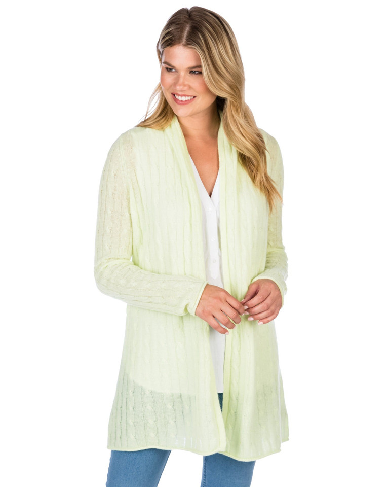 Alashan Cashmere 100% Cashmere Breezy Cable Mini Duster in Snow Limonata 
