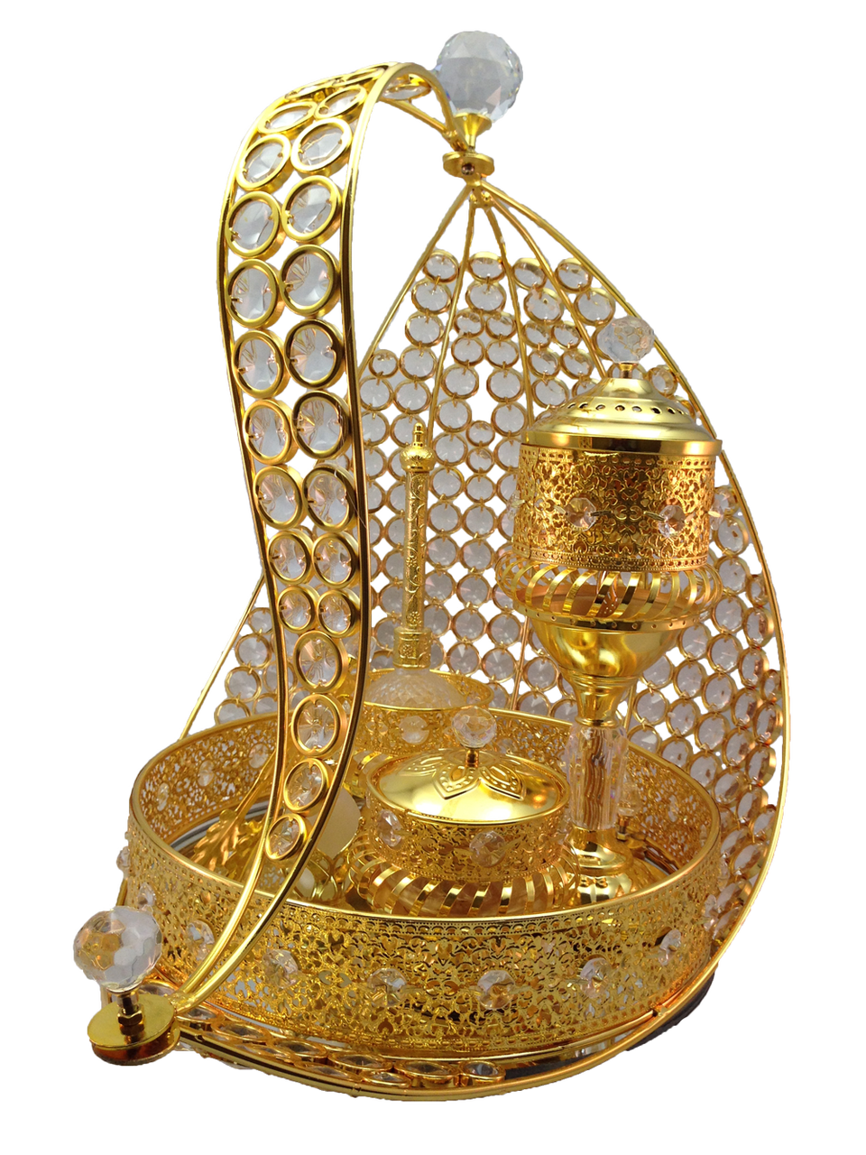 Metal Glass Gold Arabic Incense Bakhoor Burner Mabkhara Set