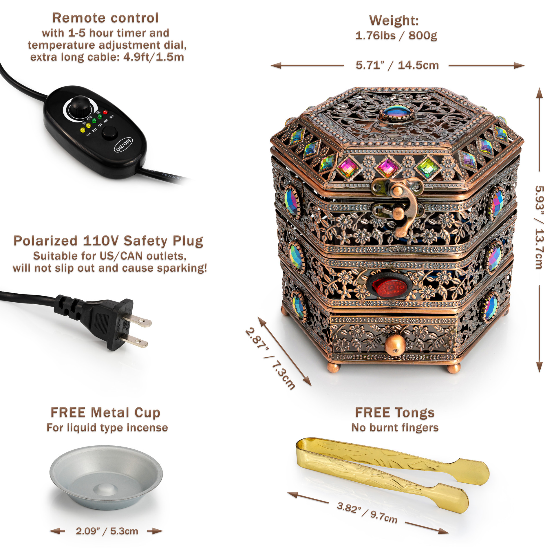 Burn bakhoor in this beautiful ornate electric burner with temperature