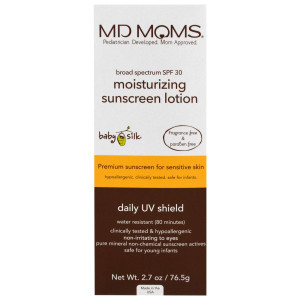 MD Moms, Baby Silk, Daily UV Shield, SPF 30+ Moisturizing Lotion, Fragrance Free, 2.7 oz (76.5 g)