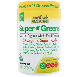Country Farms, Super Greens, Certified Organic Whole Food Formula, Delicious Apple Banana Flavor, 10.6 oz (300 g)