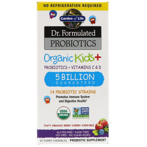 Garden of Life, Dr. Formulated Probiotics, Organic Kids +,  Probiotics + Vitamins C & D, Tasty Organic Berry Cherry, 5 Billion, 30 Yummy Chewables
