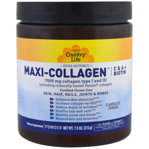 Country Life, Maxi-Collagen, C & A plus Biotin, High Potency, Flavorless Powder, 7.5 oz (213 g)