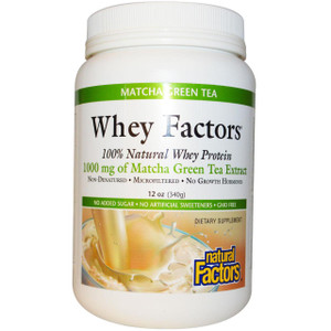 Natural Factors, Whey Factors, 100% Natural Whey Protein, Matcha Green Tea, 1000 mg, 12 oz (340 g)