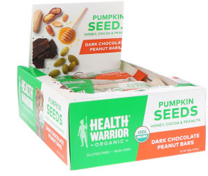 Health Warrior Pumpkin Seeds Honey, Cocoa & Peanuts Dark Chocolate Peanut Bars -- 12 Bars