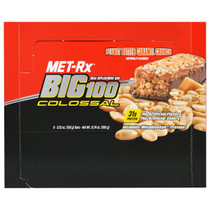 MET-Rx, Big 100, Meal Replacement Bar, Peanut Butter Caramel Crunch, 9 Bars, 3.52 oz (100 g) Each
