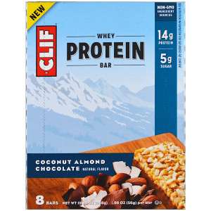 Clif Whey Protein Bar Coconut Almond Chocolate -- 8 Bars