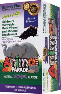 Natures Plus, Childrens Chewable Multi-Vitamin and Mineral Supplement, Natural Grape Flavor, 180 Animals